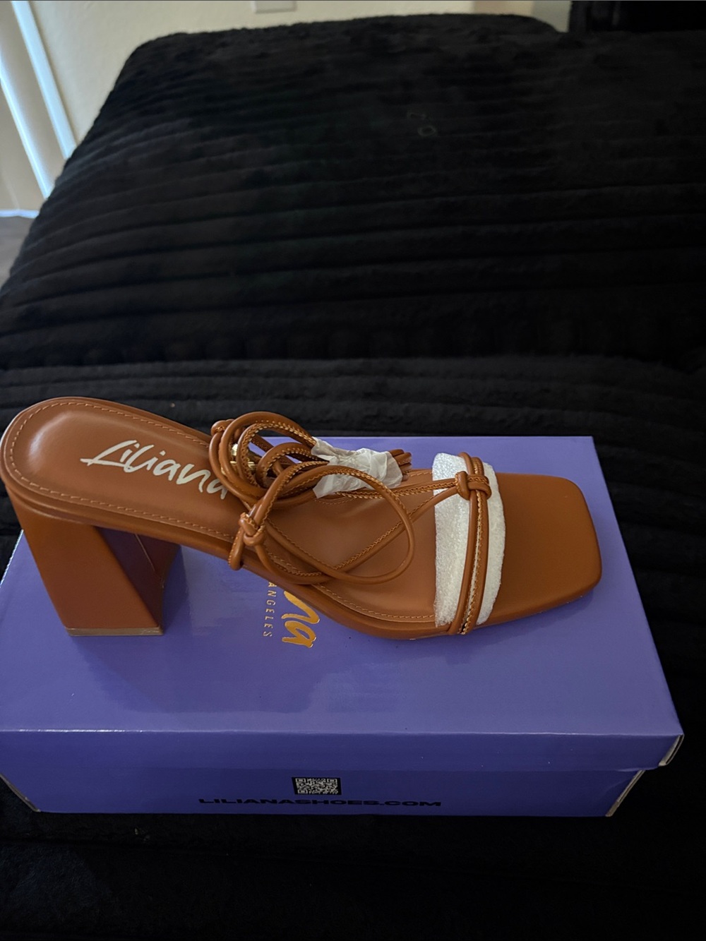 Liliana Brown Strappy Block Heel Mule with Ivory Accent